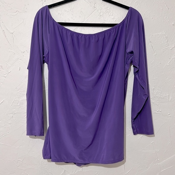 Women’s Plus Size Faux Wrap Long Sleeves Purple Top Off Shoulder Sz 22 - Picture 4 of 6